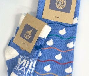 Matching custom socks for mothers who donate milk and custom baby socks for Mother's Milk Bank Austin