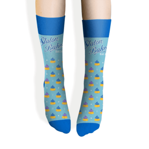Custom socks for Slaton Bakery by Sock Club front view