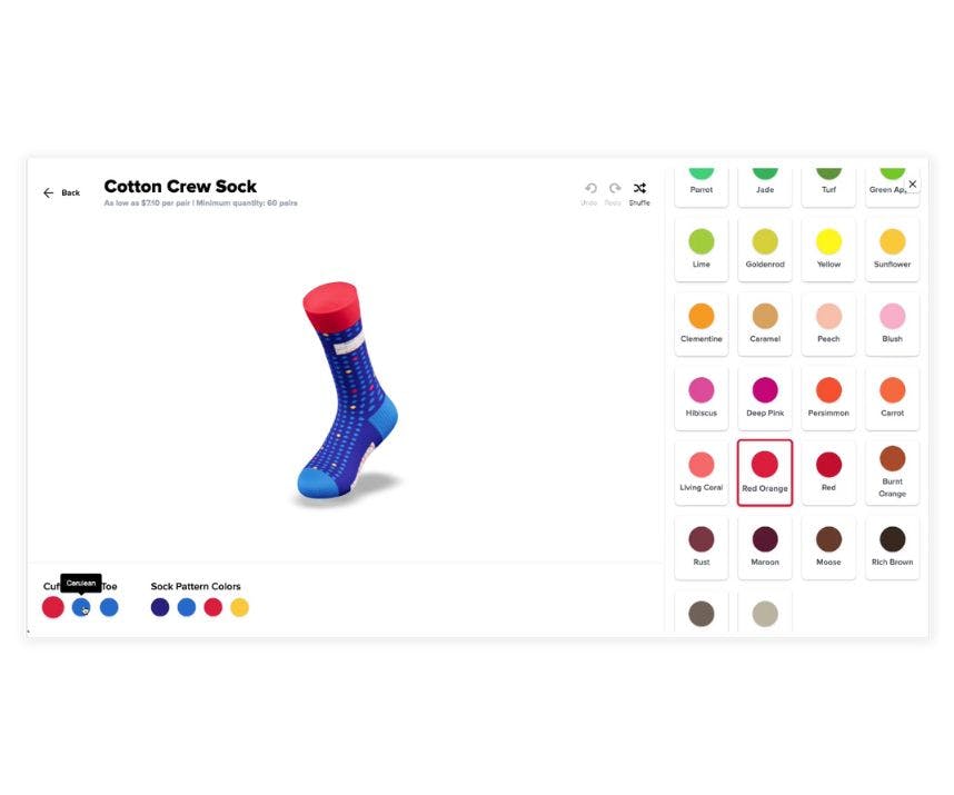 The Sock Club online sock design customizer with a selection of over fifty different yarn colors