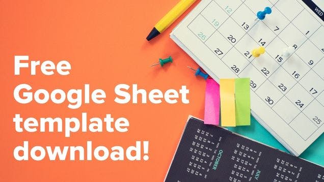 An image showing a calendar and promoting our free google sheets download for tradeshow deadlines and budgeting