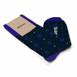 Custom socks for Bread Finance by Sock Club with custom packaging 
