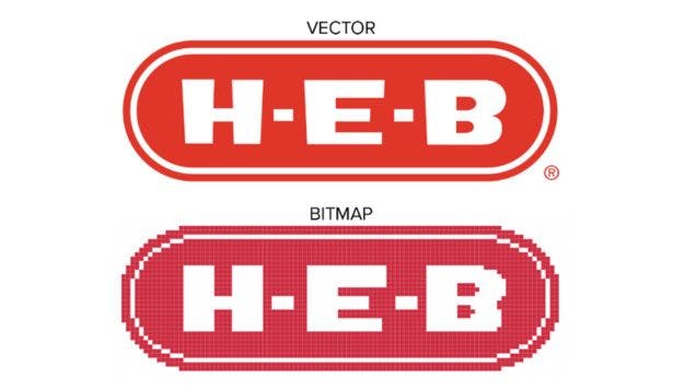 The H-E-B logo shown in vector art and then designed to knit on a custom sock in stitches/pixels