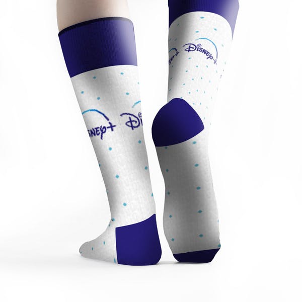 Back View of a branded sock for a Disney+ team employee appreciation gift