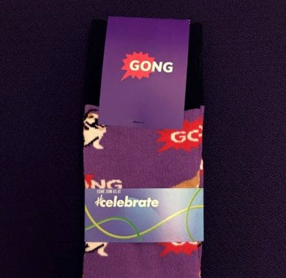 Custom Socks for Gong Branded Trade Show Giveaway Event Swag