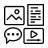 Black and white icon showing different types of content