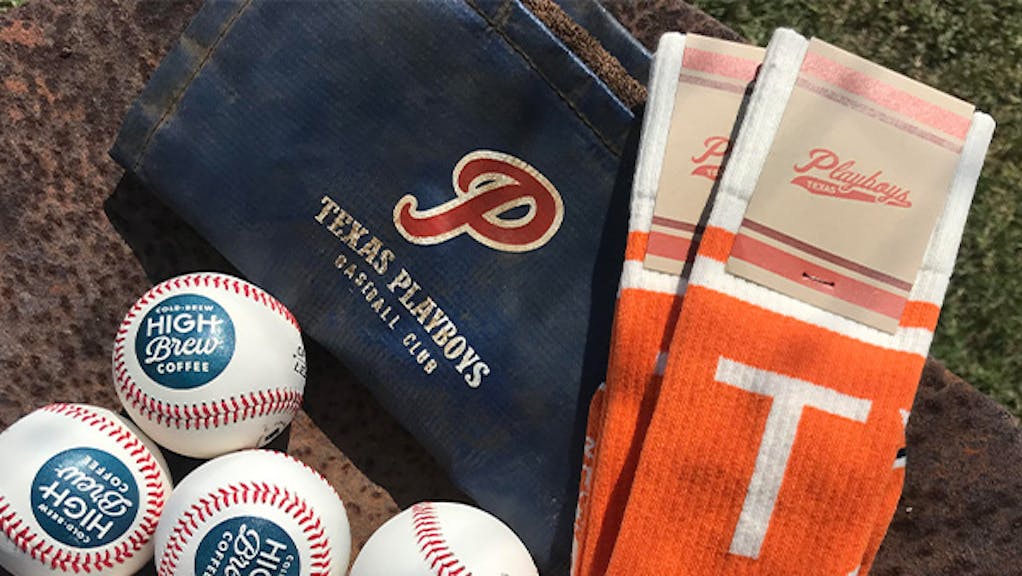 Orange custom baseball socks for Texas Playboys 