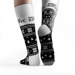 Custom holiday socks fo AMD by Sock Club rear view 
