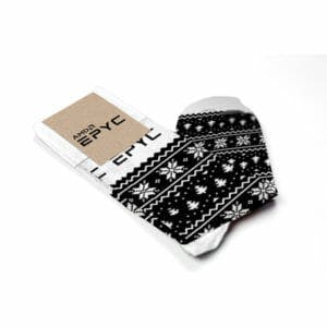 Custom holiday socks fo AMD by Sock Club with custom packaging 