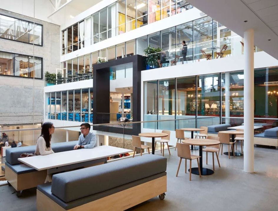 The AirBnB office at their headquarters in San Francisco is designed to be open and feature different types of rooms like their different properties