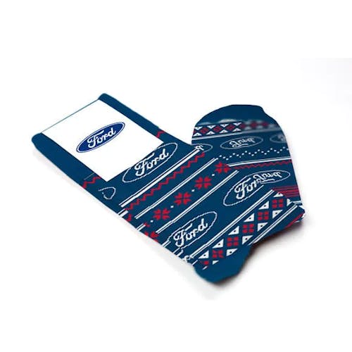 Ford custom socks with ugly sweater design for holiday gifts