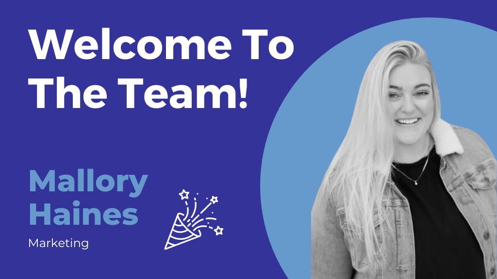 Banner that welcomes Sock Club's newest hire, Mallory Haines onto the Marketing team.