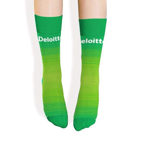 Front View of Quick Ship Custom Sock for Deloitte Rush Project