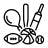 black and white icon of a variety of sports equipment representing sports merch