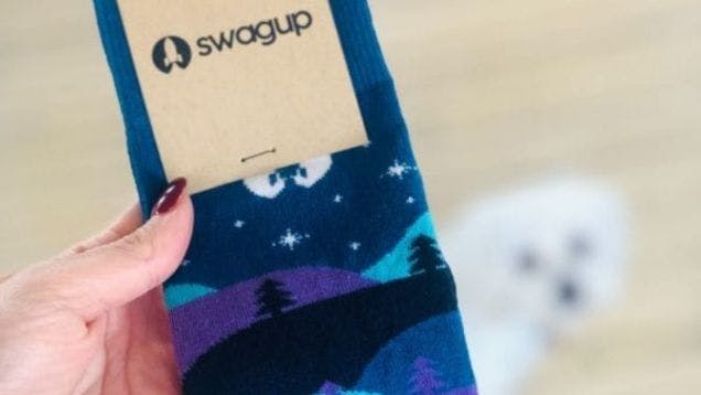 Custom branded socks for SwagUp who makes a variety of promotional products