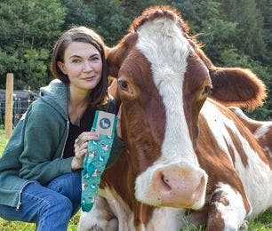 Custom socks with cow faces on them that Sock Club created for donor gifts for Catskill Animal Sanctuary