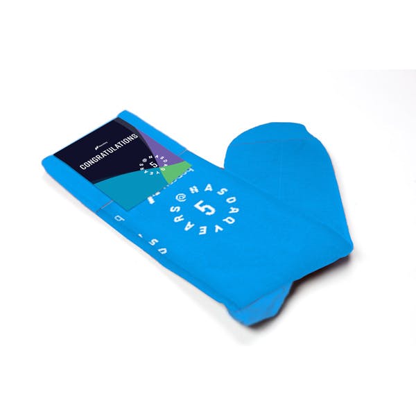 Folded view of a custom sock for the Nasdaq 5 years program