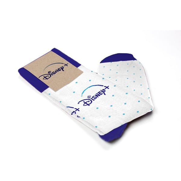 Folded View of a branded sock for a Disney+ team employee appreciation gift
