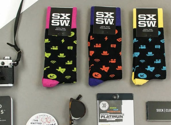 SXSW black custom socks for trade show