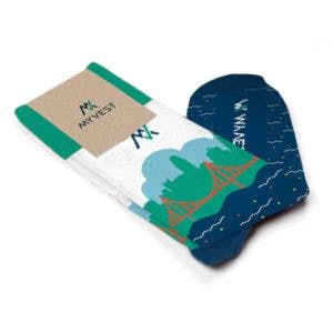 Custom Socks for MyVest by Sock Club with custom packaging