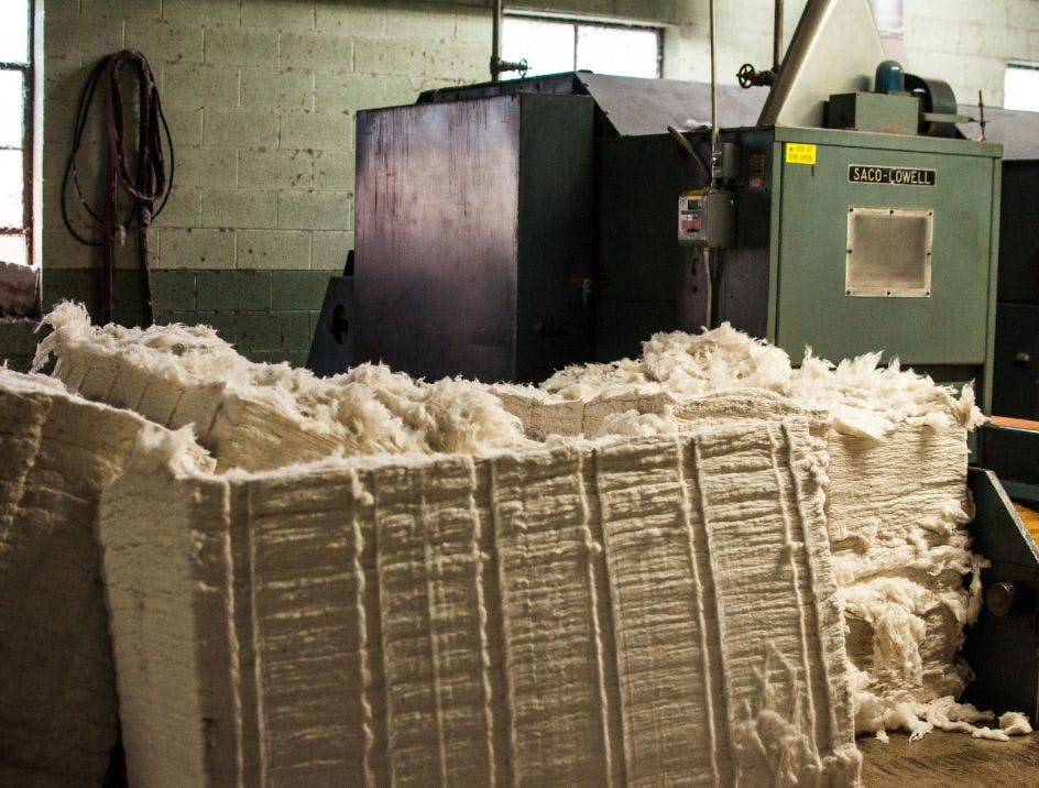 US-grown cotton that has been carded at the Sock Club spinning mill in North Carolina