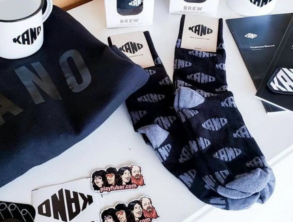 Black and white trade show giveaway swag for Kano