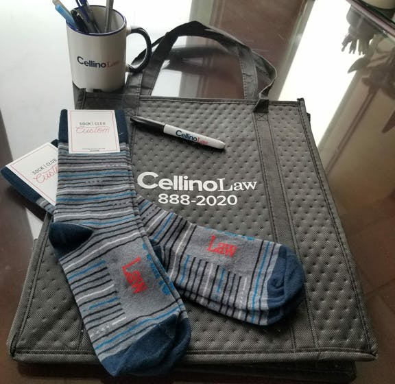 Custom Socks for Cellino Law Branded Client Gifts and Employee Appreciation Gifts With Logo