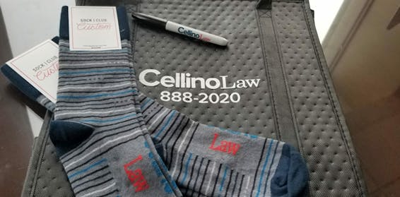 Custom Socks for Cellino Law Branded Client Gifts and Employee Appreciation Gifts With Logo