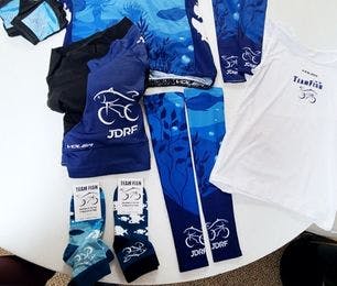 The TeamFish Cycling Kit including custom cycling socks from Sock Club and a blue custom cycling uniform