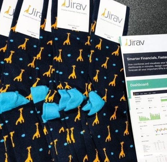 Custom Socks for Jirav Branded Trade Show Giveaways and Event Swag with Logo