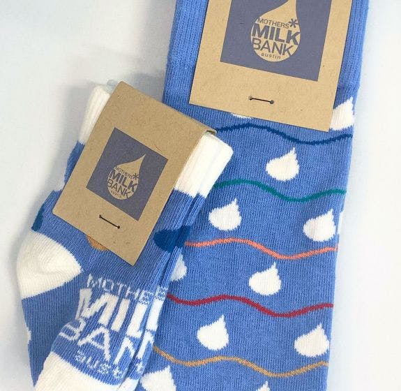 Matching custom socks for mothers who donate milk and custom baby socks for Mother's Milk Bank Austin