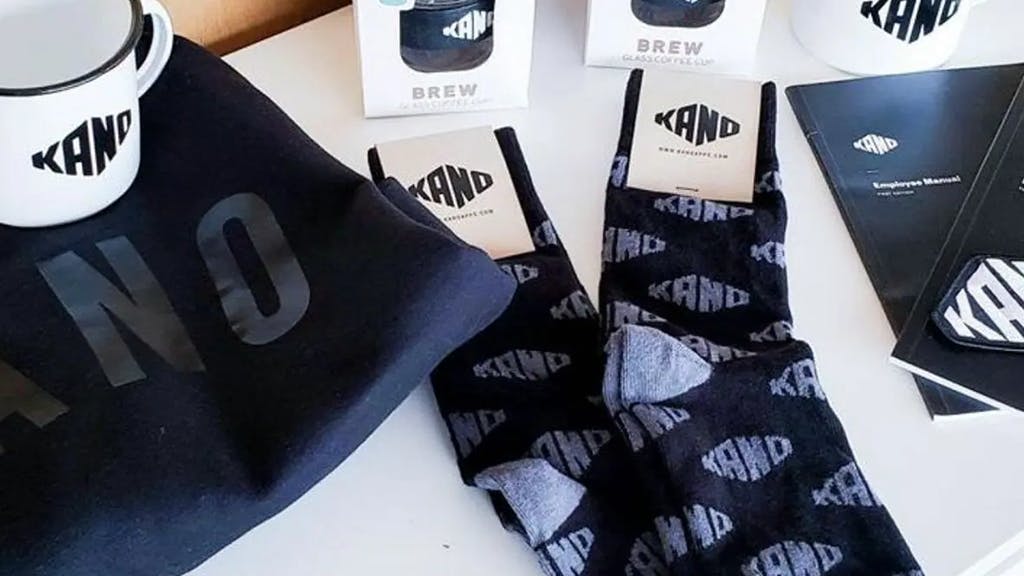 Black and white trade show giveaway swag for Kano