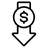 Icon showing an arrow pointing down and a dollar sign to illustrate the concept of cost-effective marketing