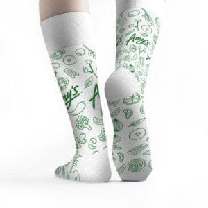 Custom socks for Amy's Kitchen by Sock Club rear view 