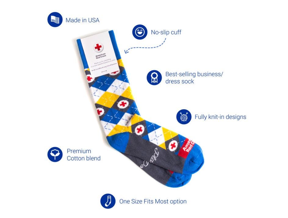 High Quality custom argyle dress socks for American Red Cross 