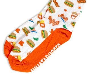 The Texas-themed custom socks that Sock Club designed for restaurant merch on the Whataburger retail merch store.