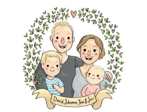 Hand drawn personalized family portrait gift