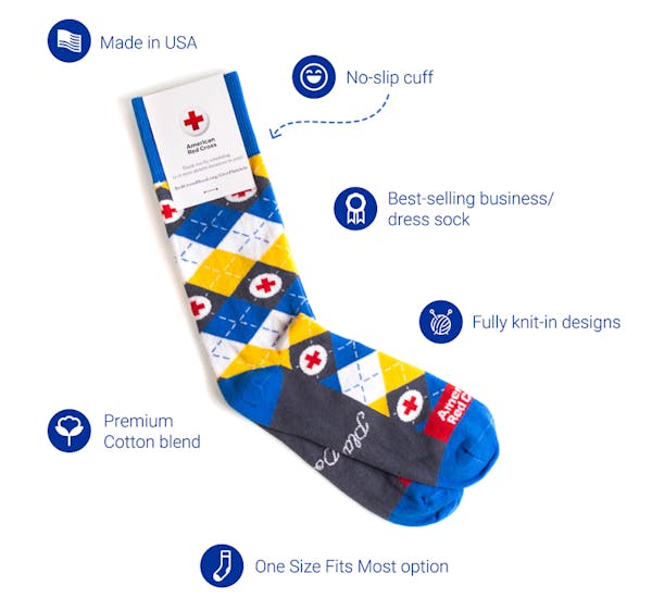 custom crew socks with American Red cross logo on socks