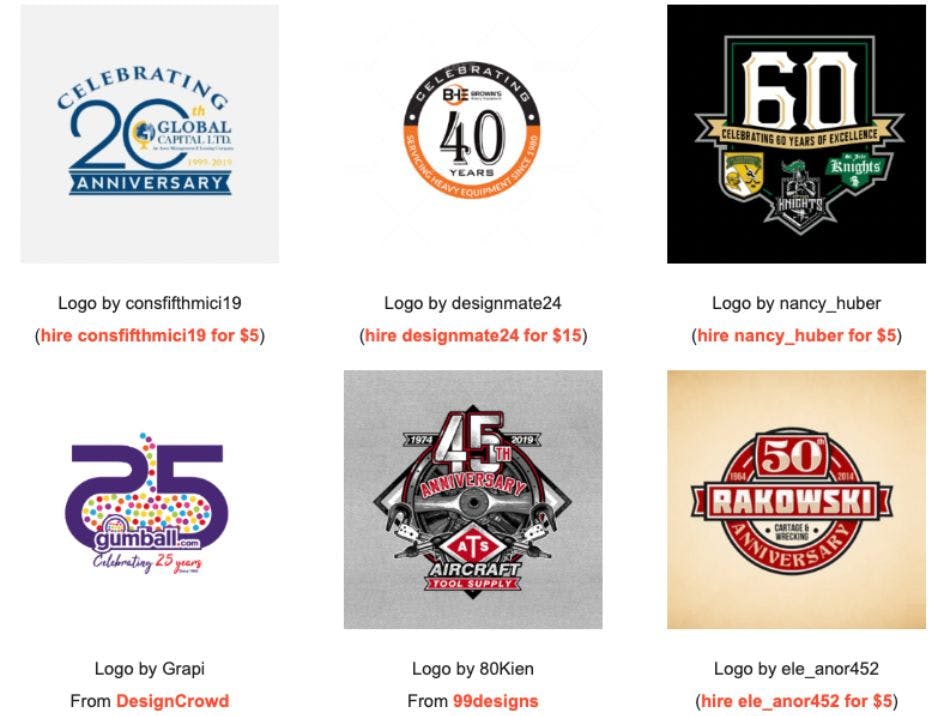 Examples of anniversary logos for different companies
