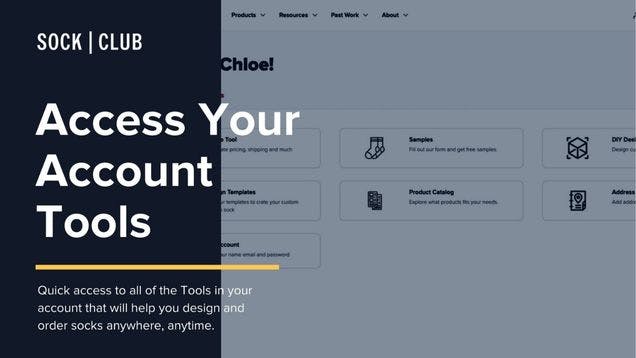 Screenshot of the Tools tab in the Sock Club user accounts that allow users to access tools to order custom socks easily