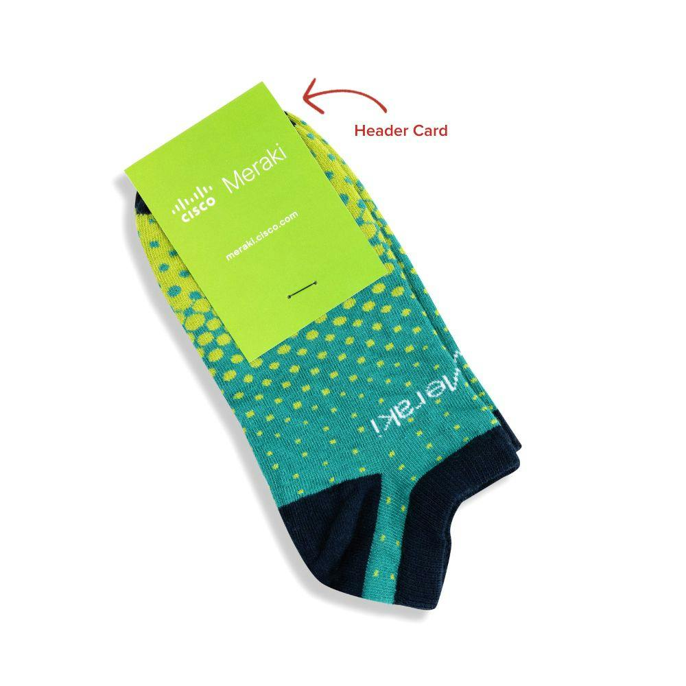 Custom Ankle Socks with a gradient pattern and the Cisco Meraki logo