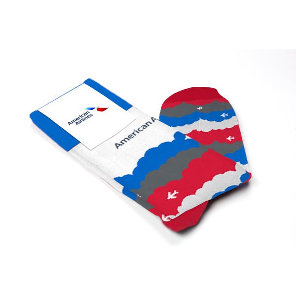 Folded View of a custom sock that American Airlines created for a trade show giveaway