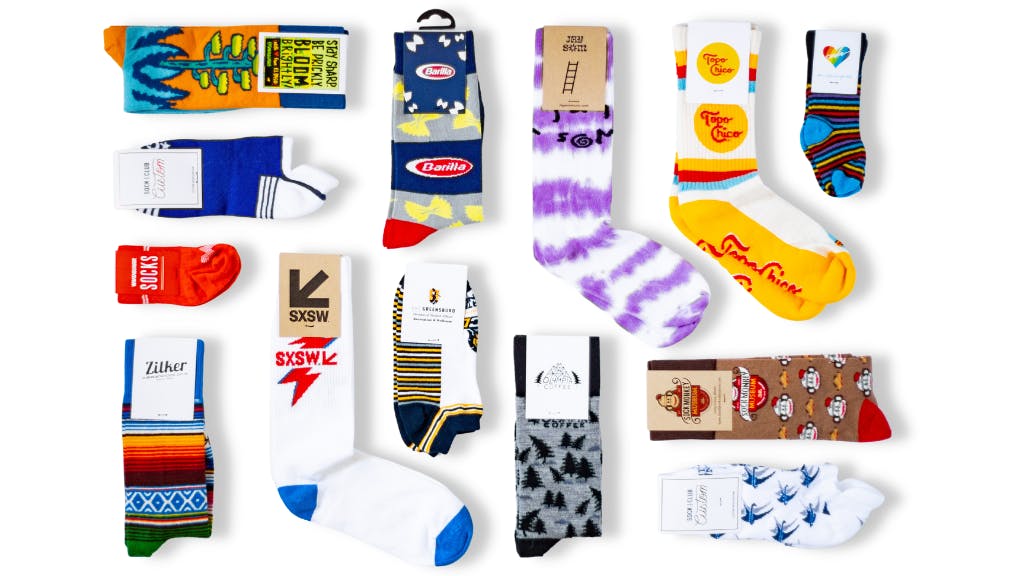 Sock with varying lengths laid out in a collage
