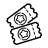 Black and white icon showing two event tickets to represent event marketing