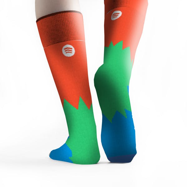 Back View of a Spotify custom sock for their new hire kits