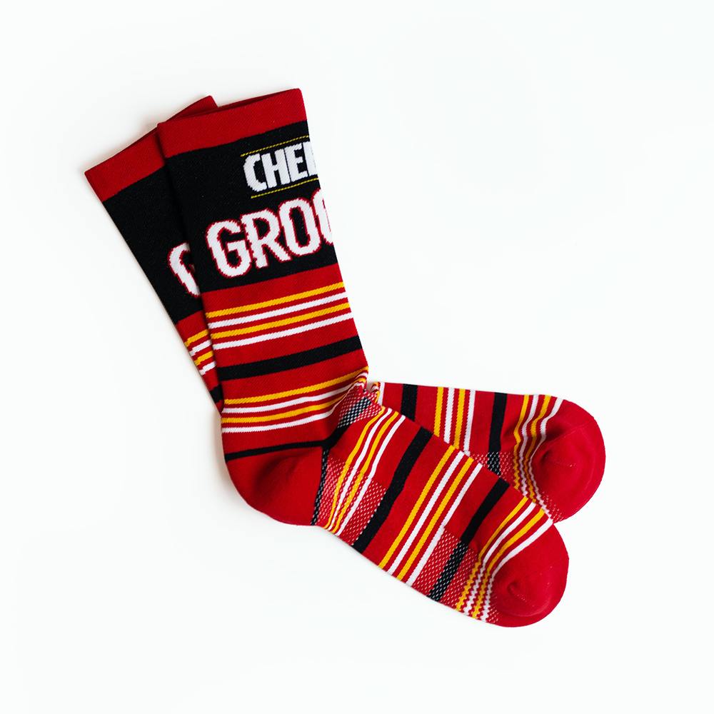 Red and Black Striped Custom Compression Nylon Athletic Crew Socks