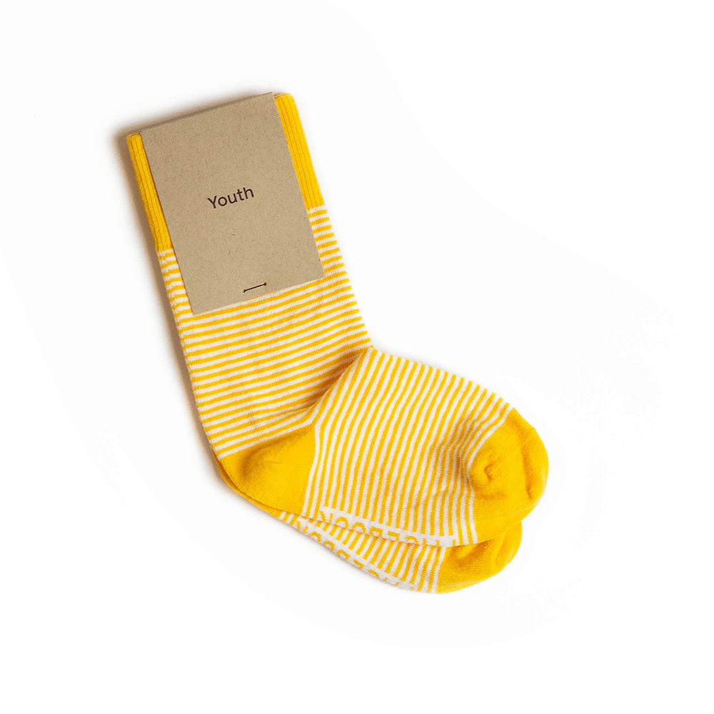 Yellow and white striped custom youth socks 