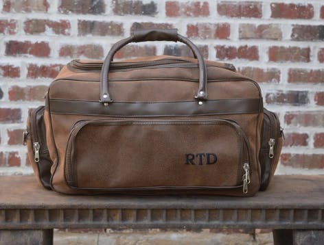 brown leather customized duffel bag