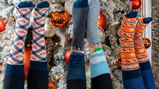 Custom holiday socks that Whataburger made for their limited edition holiday merch line on their company store