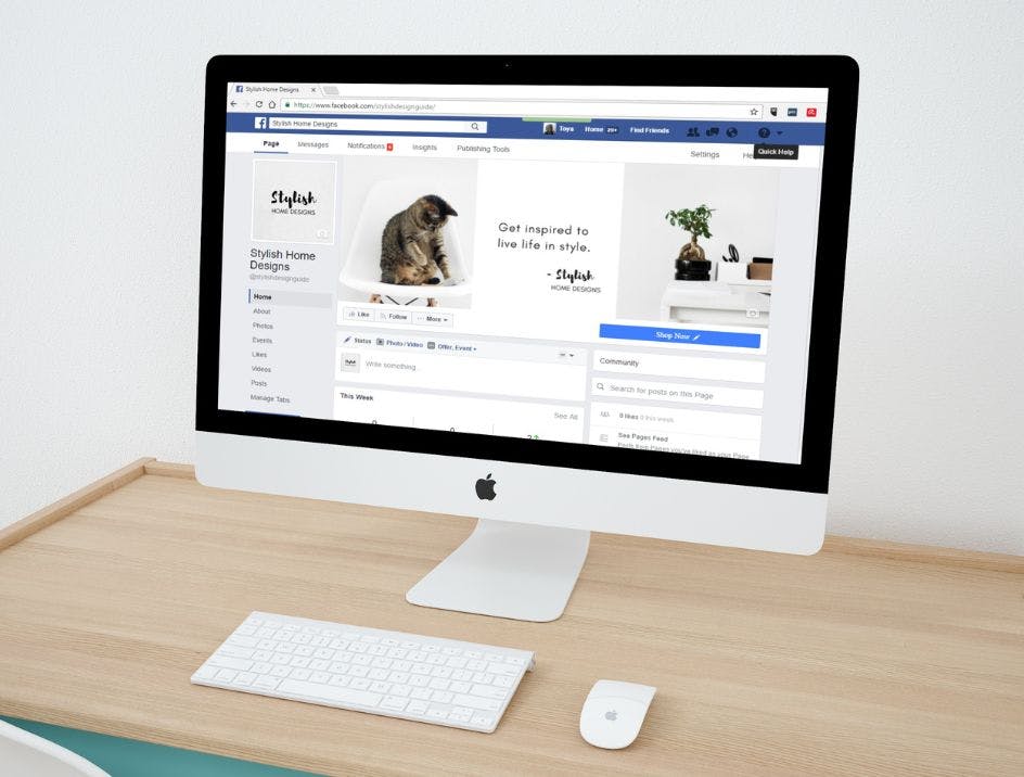 A Facebook page designed to promote your brand's company swag store and integrate it into your marketing channels