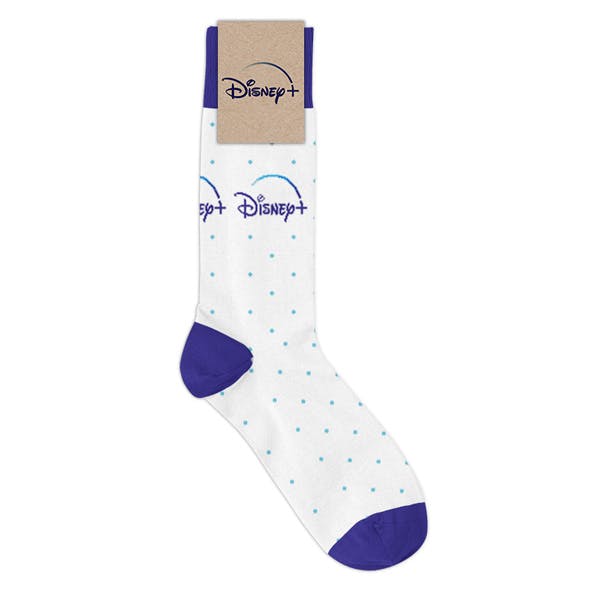 Flat View of a branded sock for a Disney+ team employee appreciation gift
